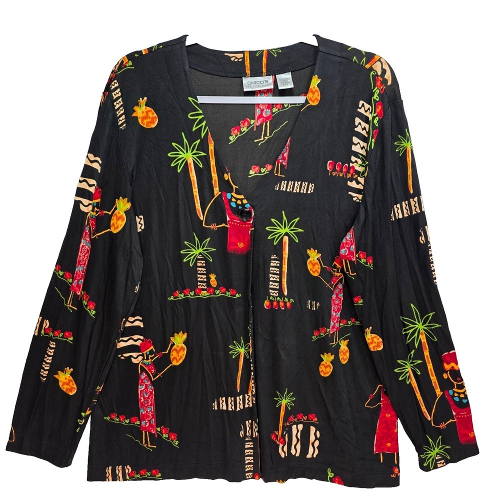 Chicos Travelers Jacket Blazer Womens XL 1 Button Stretch Dopamine Artsy Tribal